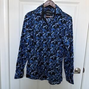 Silver Stone Collection Modern Fit Long Sleeve Abstract Blue White Button Down M